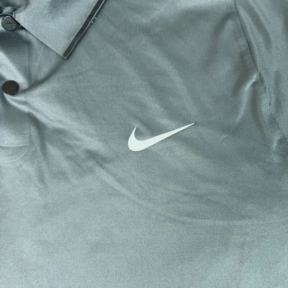 Nike Polo Shirt Mens Large Gray Striped Dri-Fit Tiger Woods Golf Performance Top